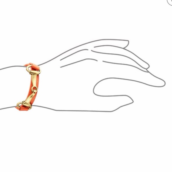 Leather Equestrian Snaffle Horse Bit Design Double Wrap Bracelet ~ Orange Gold - Picture 3 of 12